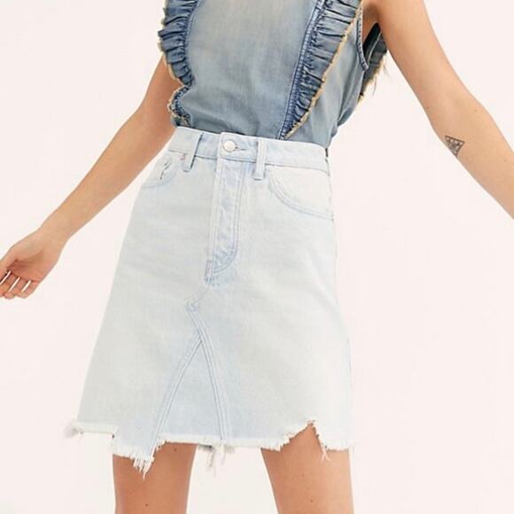 FREE PEOPLE Going Rogue Light Wash Denim Mini Skirt 26 - Picture 1 of 8